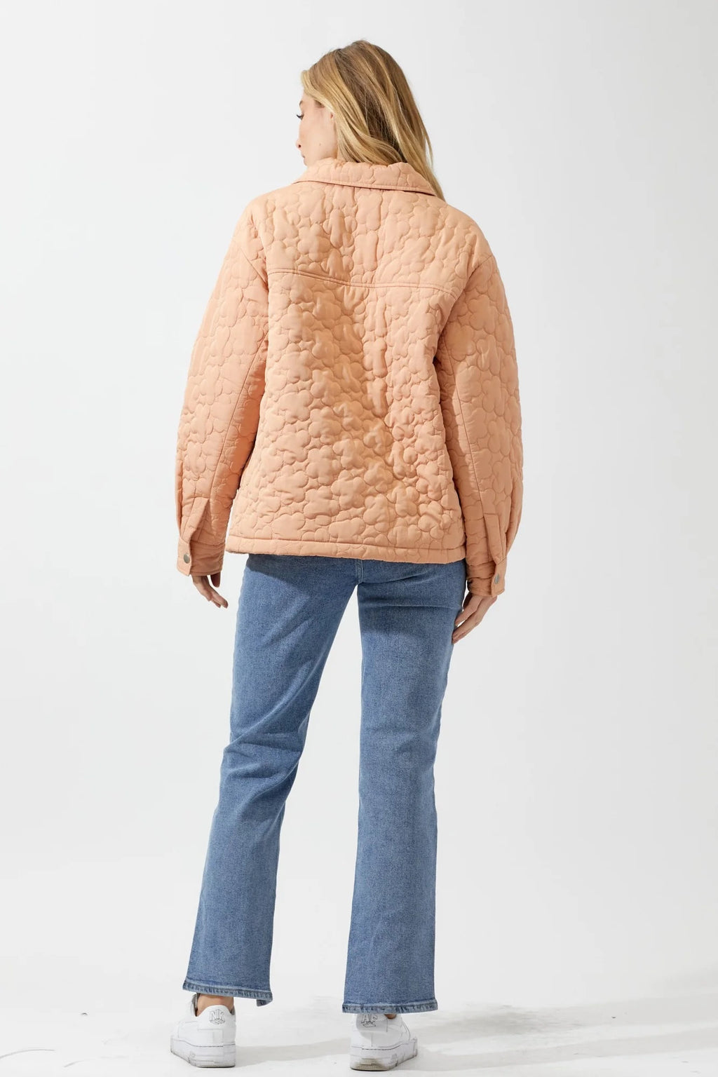 BAEVELY QUILTED DAISY PRINT BUTTON UP JACKET - DUSTY APRICOT