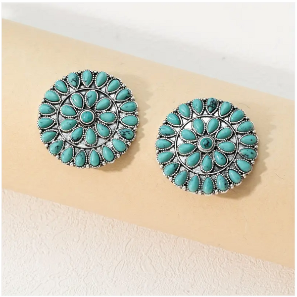 SUNNY CALIFORNIA VINTAGE TURQUOISE &amp; SILVER AZTEC STUDS
