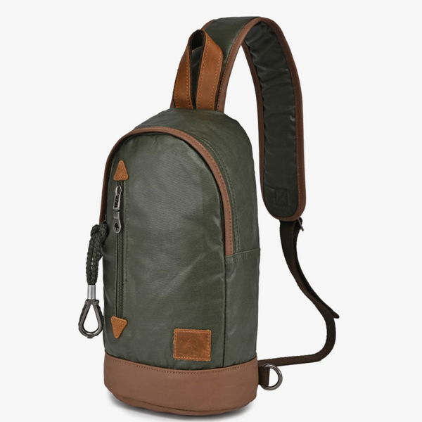 TSD BRAND URBAN LIGHT COATED CANVAS SLING BAG - ARMY GREEN
