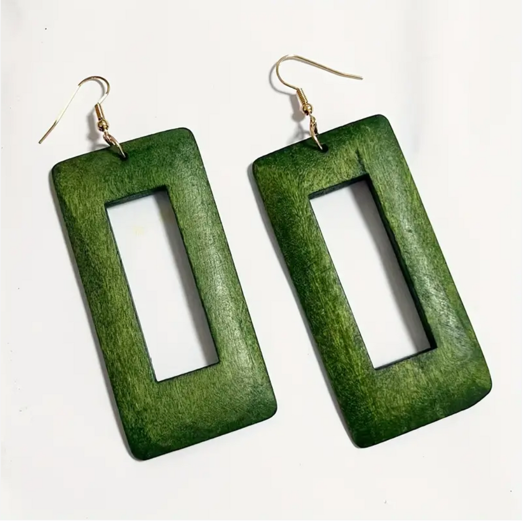 SUNNY CALIFORNIA RECTANGLE WOODEN EARRINGS