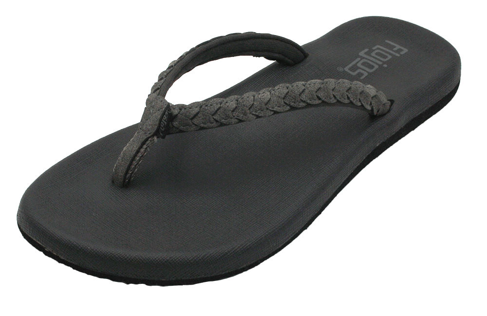 FLOJOS DELANEY BRAIDED STRAP MEMEX FOOTBED FLIP FLOP - CHARCOAL / BLACK