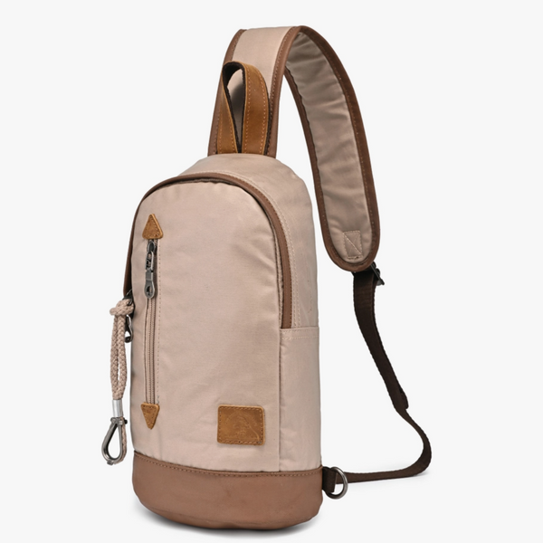 TSD BRAND URBAN LIGHT COATED CANVAS SLING BAG - BEIGE
