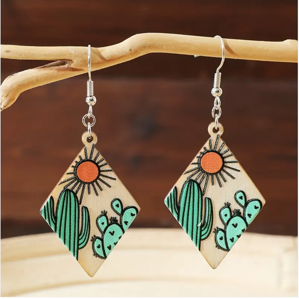 SUNNY CALIFORNIA DIAMOND IN THE DESERT WOODEN EARRINGS