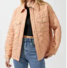 BAEVELY QUILTED DAISY PRINT BUTTON UP JACKET - DUSTY APRICOT