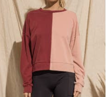 BAEVELY WASHED COLOR BLOCK PULLOVER - BRICK