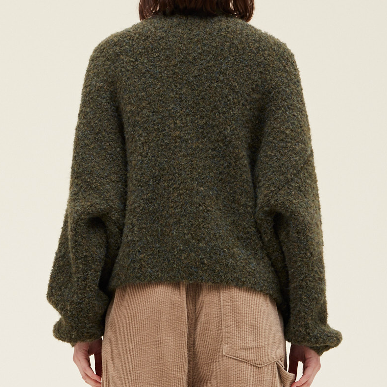 GRADE & GATHER CURLY YARN CARDIGAN - FERN