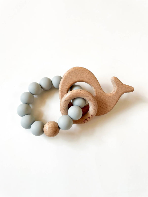 MARLOWE AND SAGE WHALE TEETHER - SILICONE AND BEECHWOOD